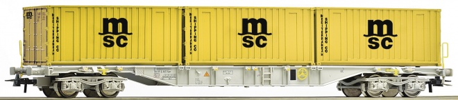 Flat car of AAE loaded with containers MSC<br /><a href='images/pictures/Roco/231245.jpg' target='_blank'>Full size image</a>